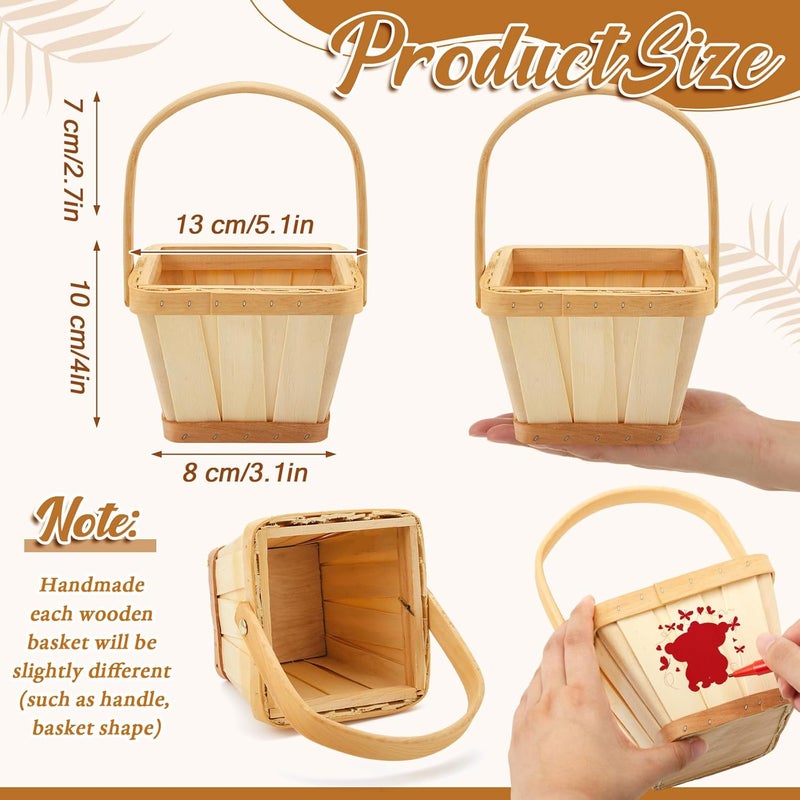 Marsui 10 Pack Mini Square Wooden Bushel Apple Baskets with Handle, 5.1 x 3.9 x 3.1 Inch Berry Picking Baskets Small Fruit Strawberries Buckets for Autumn Harvest Farmers Market Decoration - Image 2